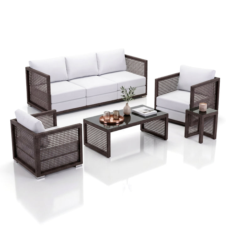 Coco Outdoor Sofa Set 3 Seater , 2 Single seater and 1 Center Table (Brown)