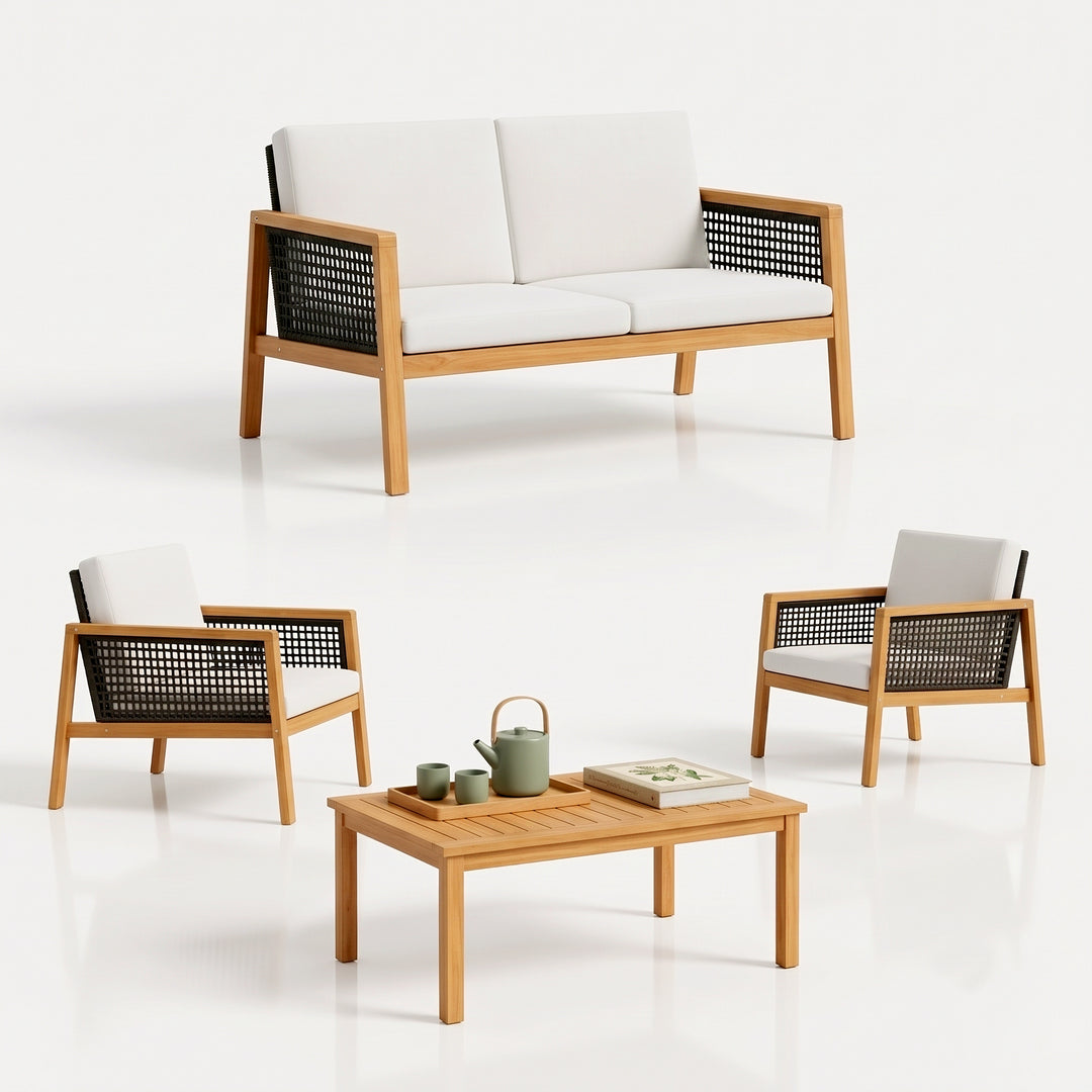 Baaz Outdoor Garden Balcony Sofa Set 2 Seater, 2 Single seater With Center Table (Brown)