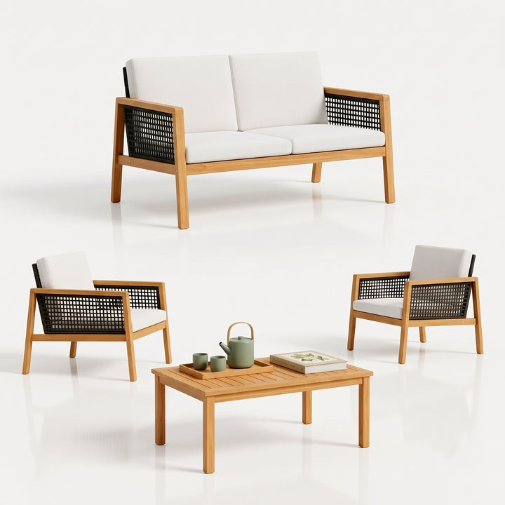 Baaz Outdoor Garden Balcony Sofa Set 2 Seater, 2 Single seater With Center Table (Brown)