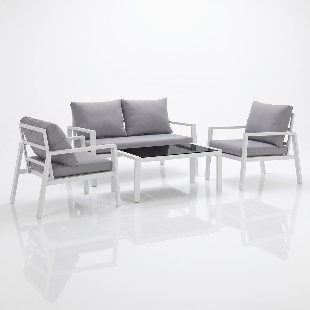 Dona Outdoor Sofa Set 2 Seater, 2 Single seater and 1 Center Table (White + Grey)