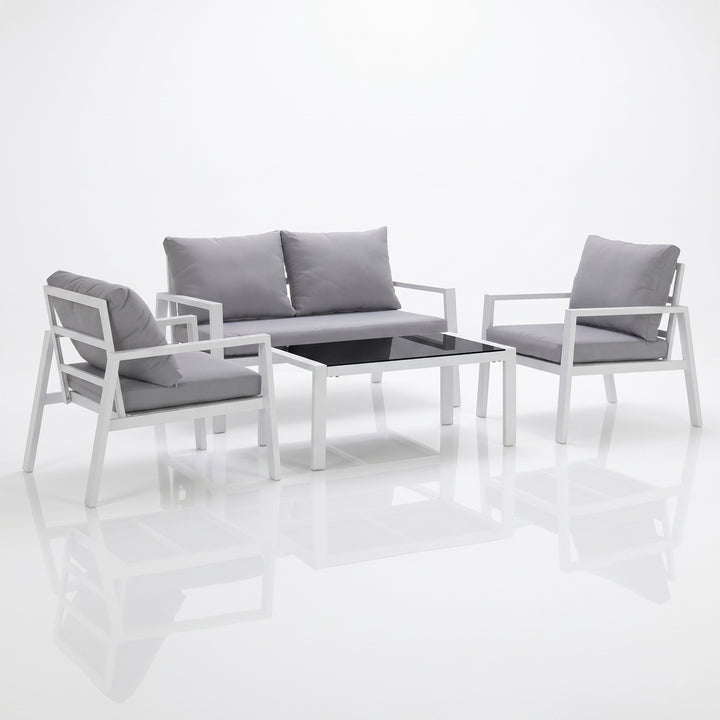 Dona Outdoor Sofa Set 2 Seater, 2 Single seater and 1 Center Table (White + Grey)