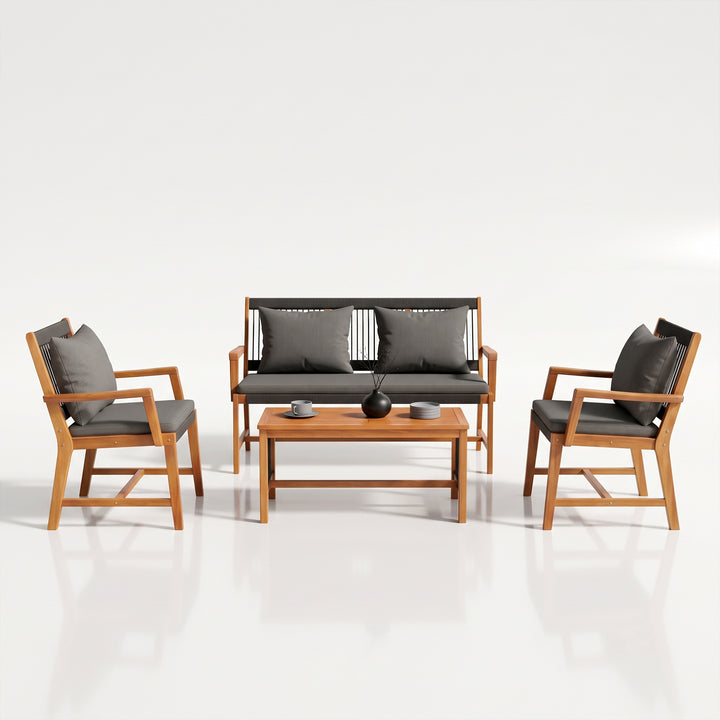 Folk Outdoor Garden Balcony Sofa Set 2 Seater , 2 Single Seater 1 Center Table Set (Black) Braided and Rope