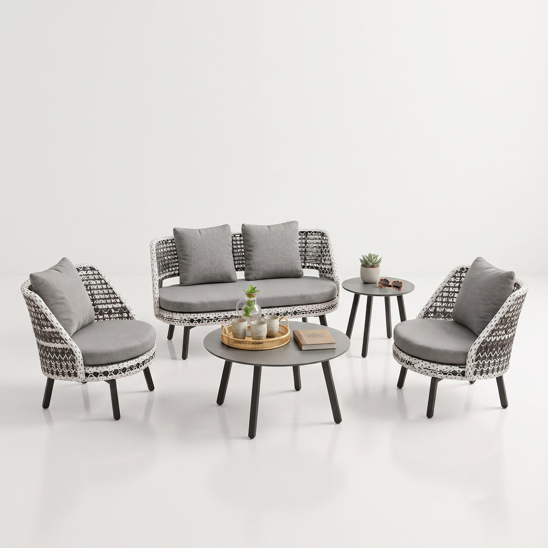 Bufil Outdoor Garden Balcony Sofa Set 2 Seater,2 Single seater and 2 Center Table Set (Grey)