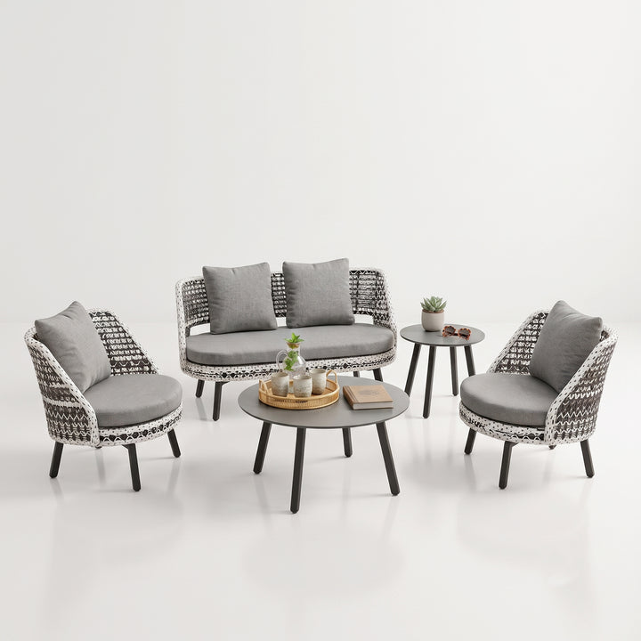 Bufil Outdoor Garden Balcony Sofa Set 2 Seater,2 Single seater and 2 Center Table Set (Grey)