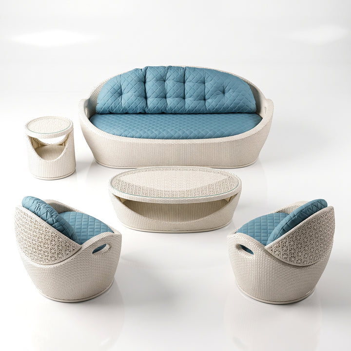 Crocetta Outdoor Sofa Set 3 Seater , 2 Single seater and 1 Center Table (White)