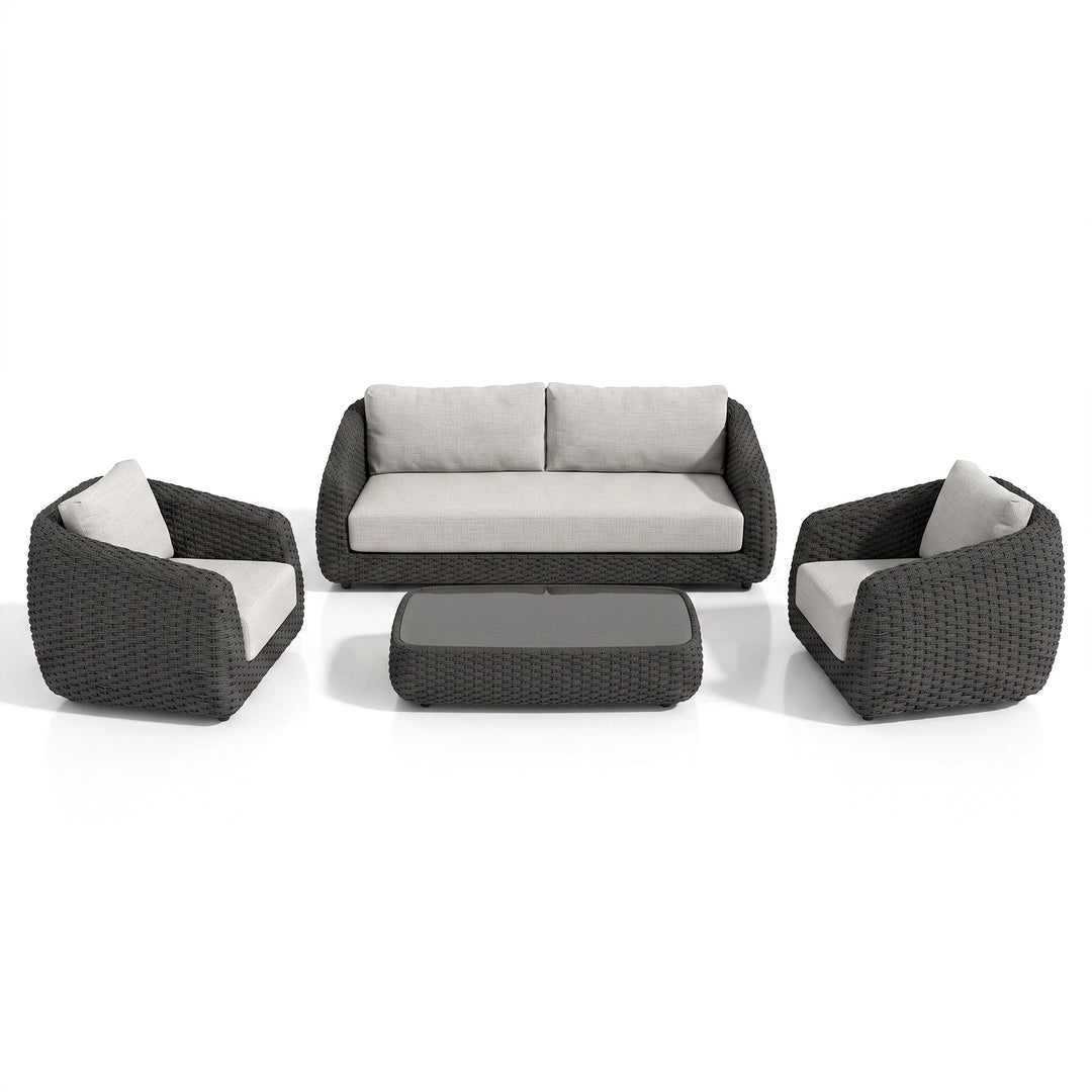 Deskoy Outdoor Garden Balcony Sofa Set 2 Seater, 2 Single seater and 1 Center Table Set, Braid & Rope (Black)