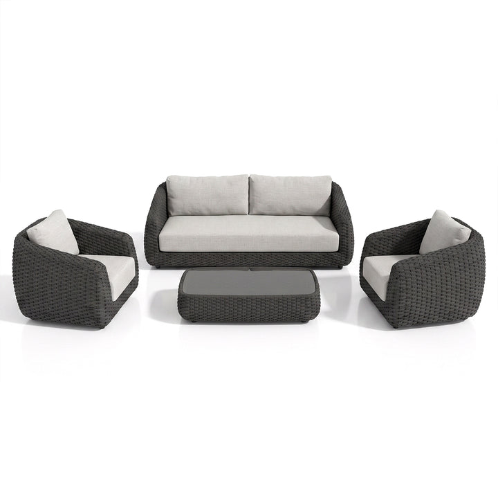 Deskoy Outdoor Garden Balcony Sofa Set 2 Seater, 2 Single seater and 1 Center Table Set, Braid & Rope (Black)