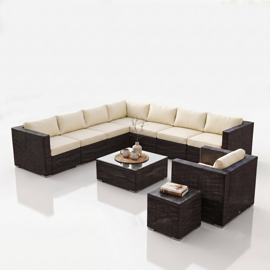 Arena Outdoor Sofa Set 7 Seater, Single seater and 1 Center Table With 1 Side Table Set (Black)