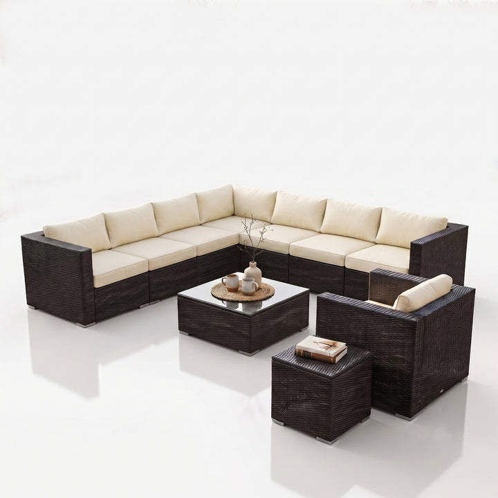 Arena Outdoor Sofa Set 7 Seater, Single seater and 1 Center Table With 1 Side Table Set (Black)
