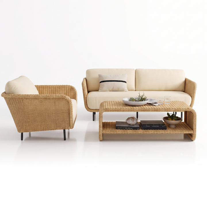 Alanna Outdoor Sofa Set 2 Seater, 1 Single seater and 1 Center Table (Light Brown)