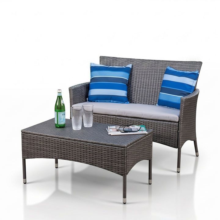 Allesi Outdoor 2 seater Sofa and 1 Center Table (Dark Grey + White)