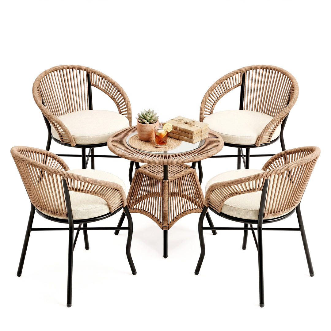 Hilux Outdoor Patio Seating Set 4 Chairs and 1 Table Set Braided & Rope