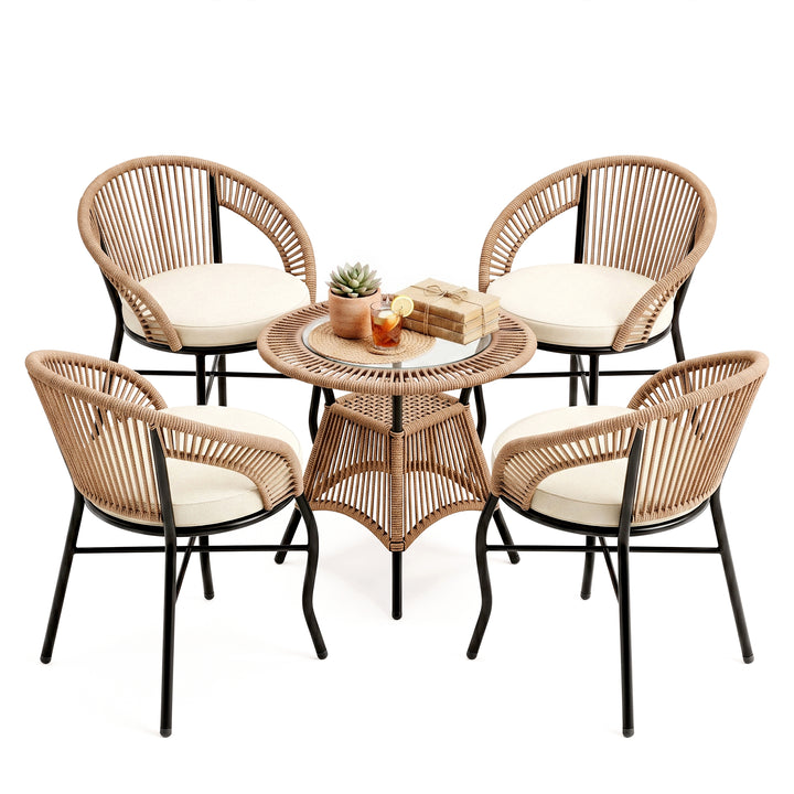 Hilux Outdoor Patio Seating Set 4 Chairs and 1 Table Set Braided & Rope