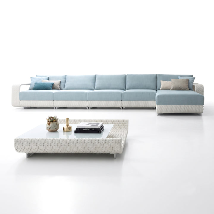 Aris Outdoor Garden Balcony Sofa Set 5 Seater ,1 Center Table With 1 Ottoman Set (White)