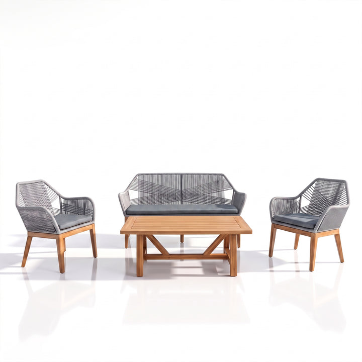 Zoa Outdoor Garden Balcony Sofa Set 2 Seater , 2 Single Seater 1 Center Table Set (Grey) Braided and Rope