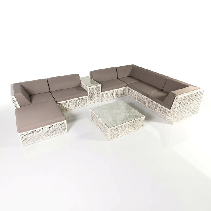 Ludovica Outdoor Patio Sofa Set 6 Seater , 1 Footstool , 1 Side table and 1 Center Table (White)