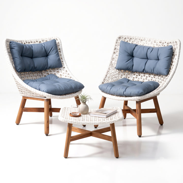 Areo Outdoor Patio Seating Set 2 Chairs and 1 table Set (White)