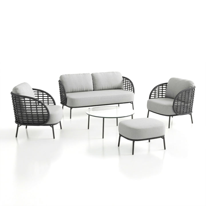 Locator Outdoor Sofa Set 2 Seater, 2 Single seater with ottoman and 1 Center Table Set (Dark Grey) Braided & Rope