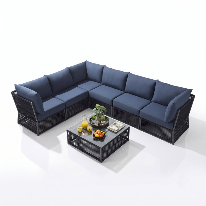 Jacobo Outdoor Sofa Set 6 Seater and 1 Center Table Set Braided & Rope