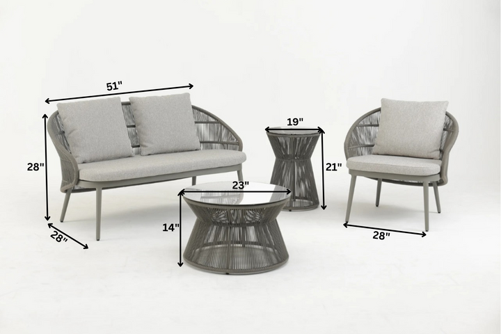 Juanito Outdoor Sofa Set 2 Seater, 1 Single Seater, 1 Side Table and 1 Center Table Set (Grey) Braided & Rope