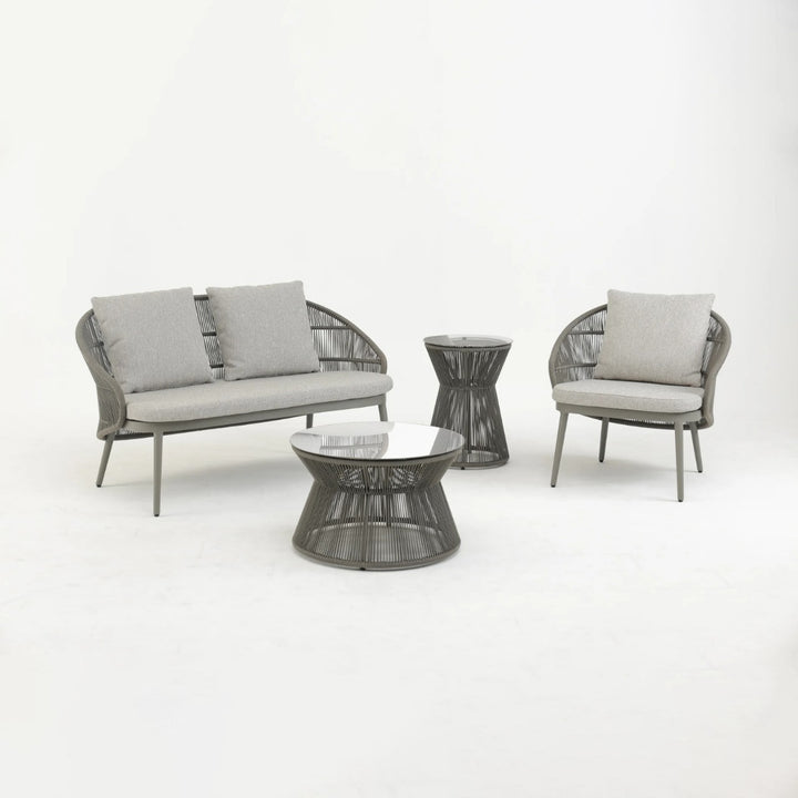 Juanito Outdoor Sofa Set 2 Seater, 1 Single Seater, 1 Side Table and 1 Center Table Set (Grey) Braided & Rope