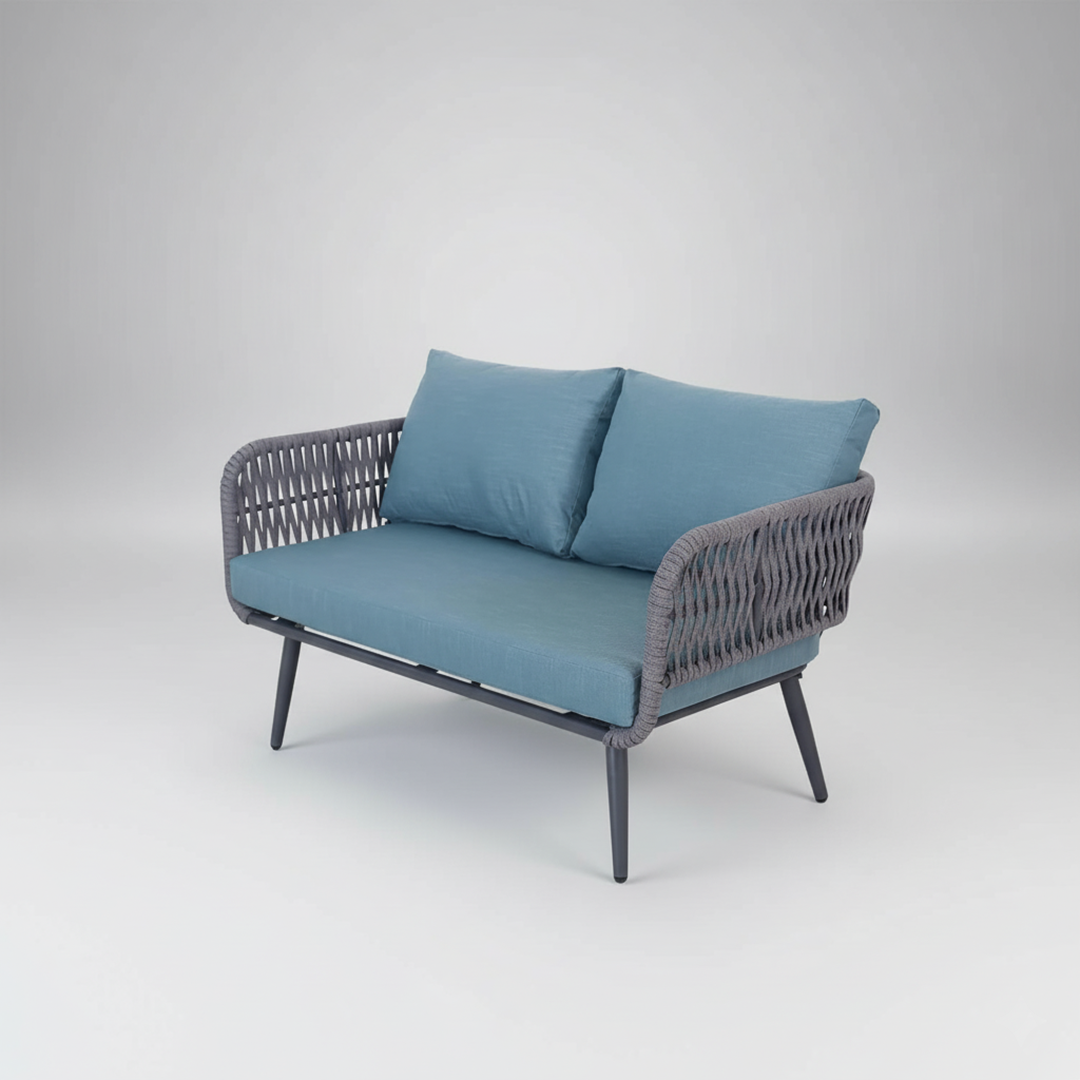 Polari Outdoor Garden Balcony Sofa Set 2 Seater , 2 Single Seater 1 Center Table Set (Grey) Braided and Rope