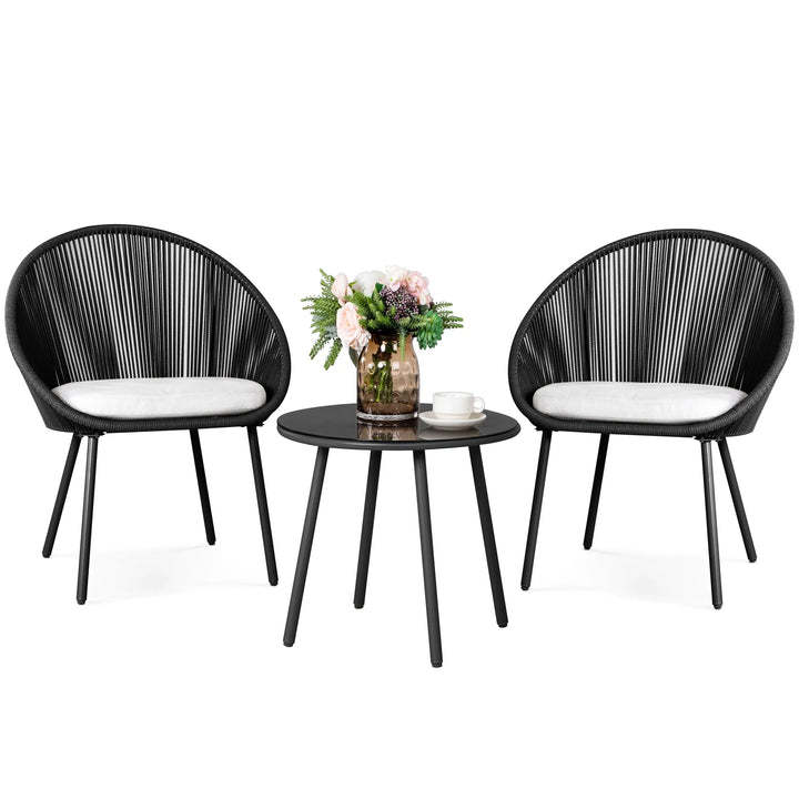 Soma Outdoor Patio Seating Set 2 Chairs and 1 Table Set Braided & Rope