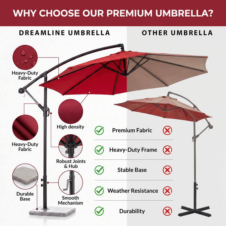 Aqua Luxury Side Pole Garden Umbrella With Stand (Round, Mahroon)