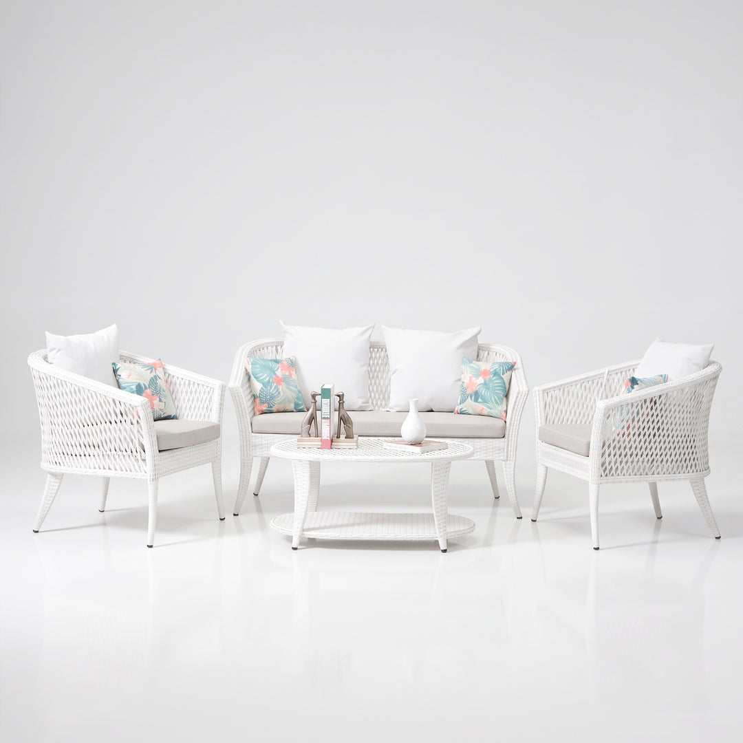 Milok Outdoor Sofa Set 2 Seater, 2 Single seater and 1 Center Table (White)