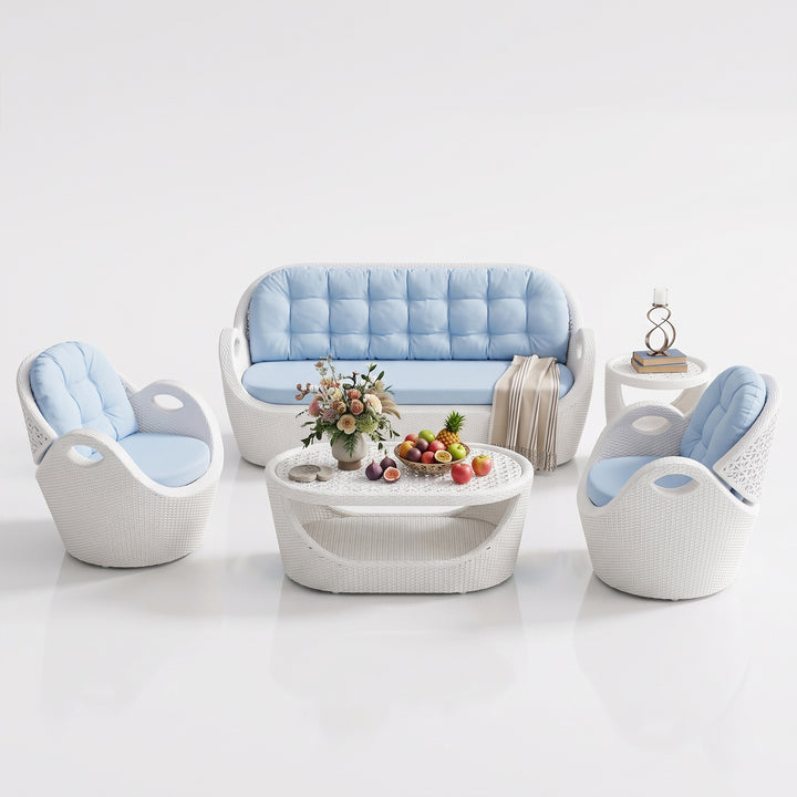Alush Outdoor Sofa Set 3 Seater , 2 Single seater and 1 Center Table (White)