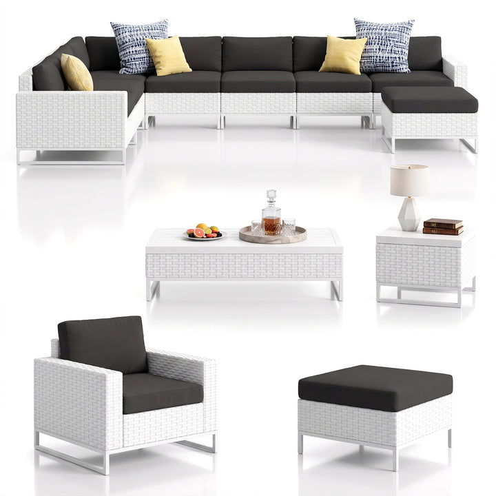 Angerona Outdoor Sofa Set 7 Seater, 2 Single seater and 1 Center Table, 1 Side Table With 2 Ottoman Set (White)
