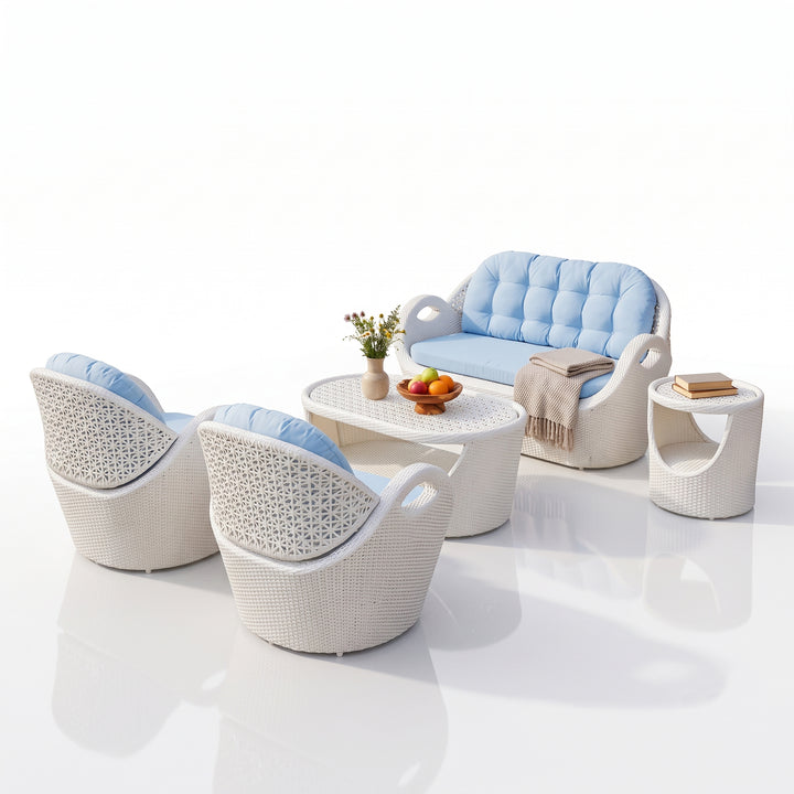 Arana Outdoor Sofa Set 2 Seater, 2 Single seater, 1 Side table and 1 Center Table (White)
