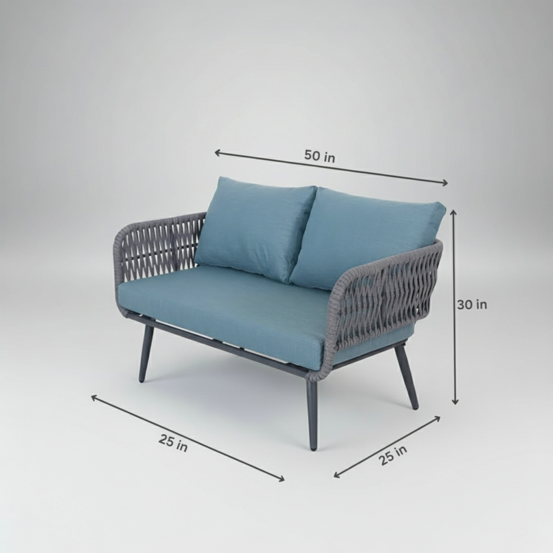 Polari Outdoor Garden Balcony Sofa Set 2 Seater , 2 Single Seater 1 Center Table Set (Grey) Braided and Rope