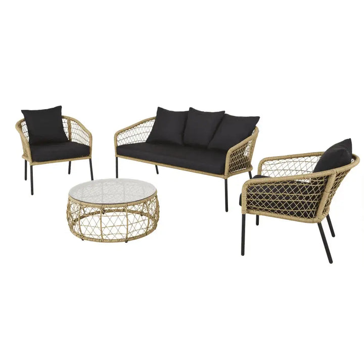 Eladio Outdoor Sofa Set 3 Seater, 2 Single seater and 1 Center Table (Light Brown) Braided & Rope