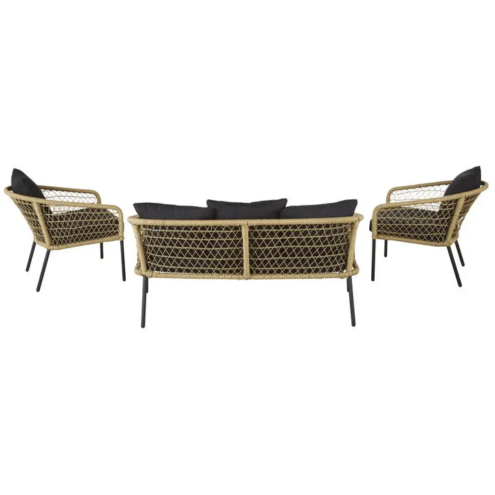 Eladio Outdoor Sofa Set 3 Seater, 2 Single seater and 1 Center Table (Light Brown) Braided & Rope