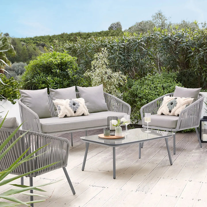 Slava Outdoor Sofa Set 3 Seater , 2 Single seater and 1 Center Table (Grey) Braided & Rope