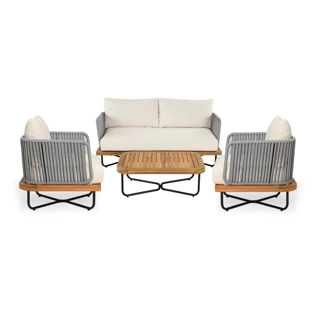 Eros Outdoor Garden Balcony Sofa Set 2 Seater , 2 Single Seater 1 Center Table Set Braided and Rope (Grey)