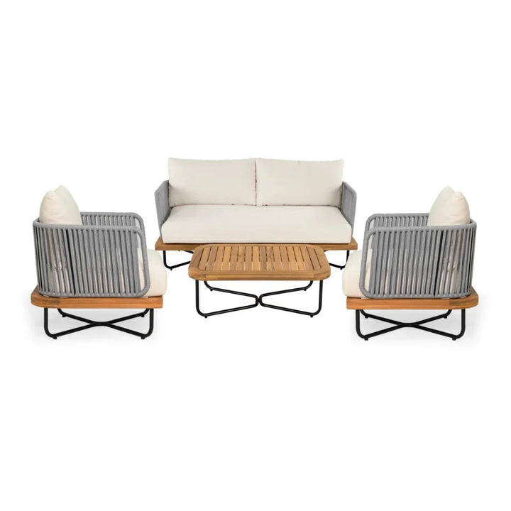 Eros Outdoor Garden Balcony Sofa Set 2 Seater , 2 Single Seater 1 Center Table Set Braided and Rope (Grey)