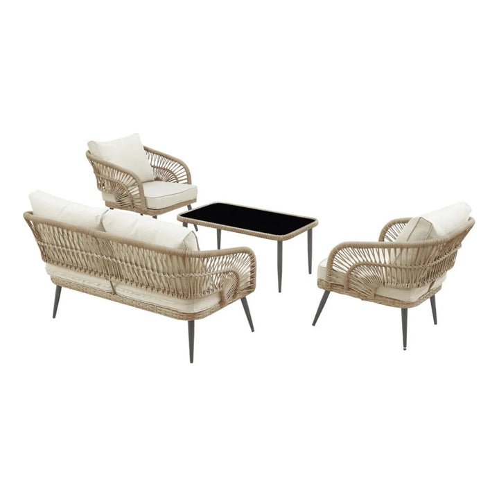 Alpa Outdoor Garden Balcony Sofa Set 2 Seater , 2 Single Seater 1 Center Table Set Braided and Rope
