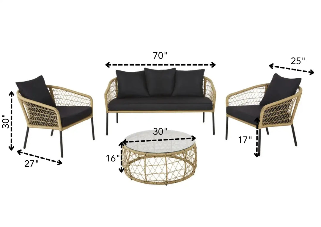 Eladio Outdoor Sofa Set 3 Seater, 2 Single seater and 1 Center Table (Light Brown) Braided & Rope