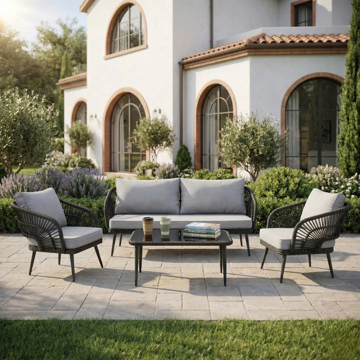 Alpa Outdoor Garden Balcony Sofa Set 2 Seater , 2 Single Seater 1 Center Table Set Braided and Rope