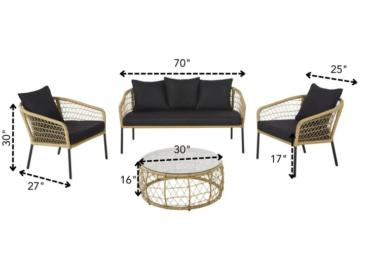 Eladio Outdoor Sofa Set 3 Seater, 2 Single seater and 1 Center Table (Light Brown)