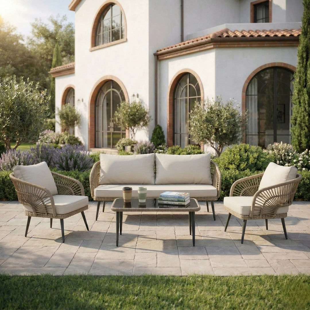Alpa Outdoor Garden Balcony Sofa Set 2 Seater , 2 Single Seater 1 Center Table Set Braided and Rope