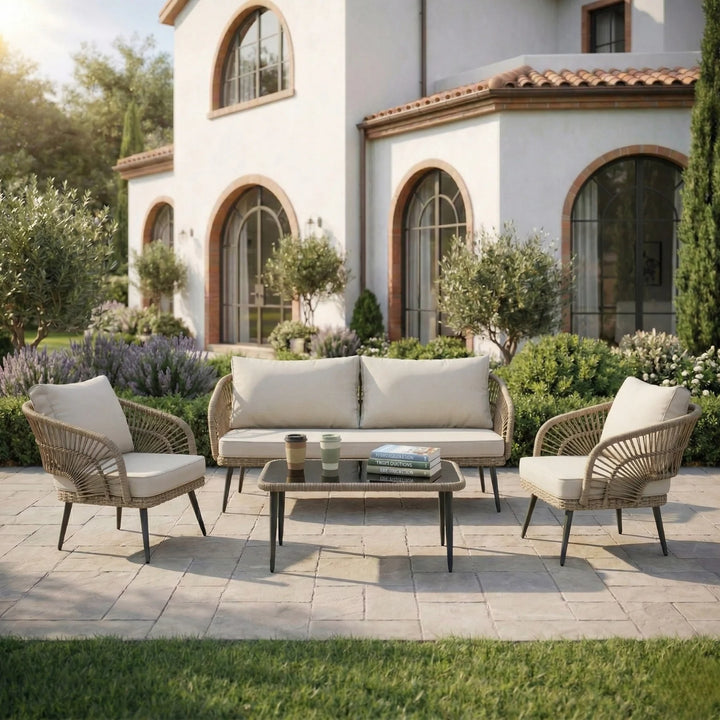 Alpa Outdoor Garden Balcony Sofa Set 2 Seater , 2 Single Seater 1 Center Table Set Braided and Rope
