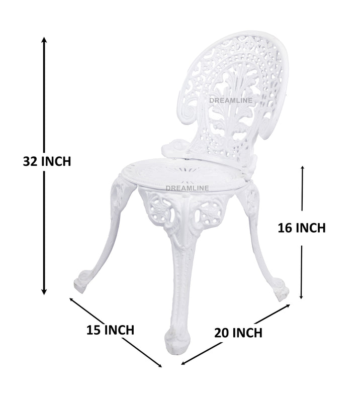 Zinc Cast Aluminium Garden Patio Seating 2 Chair and 1 Table Set (White)