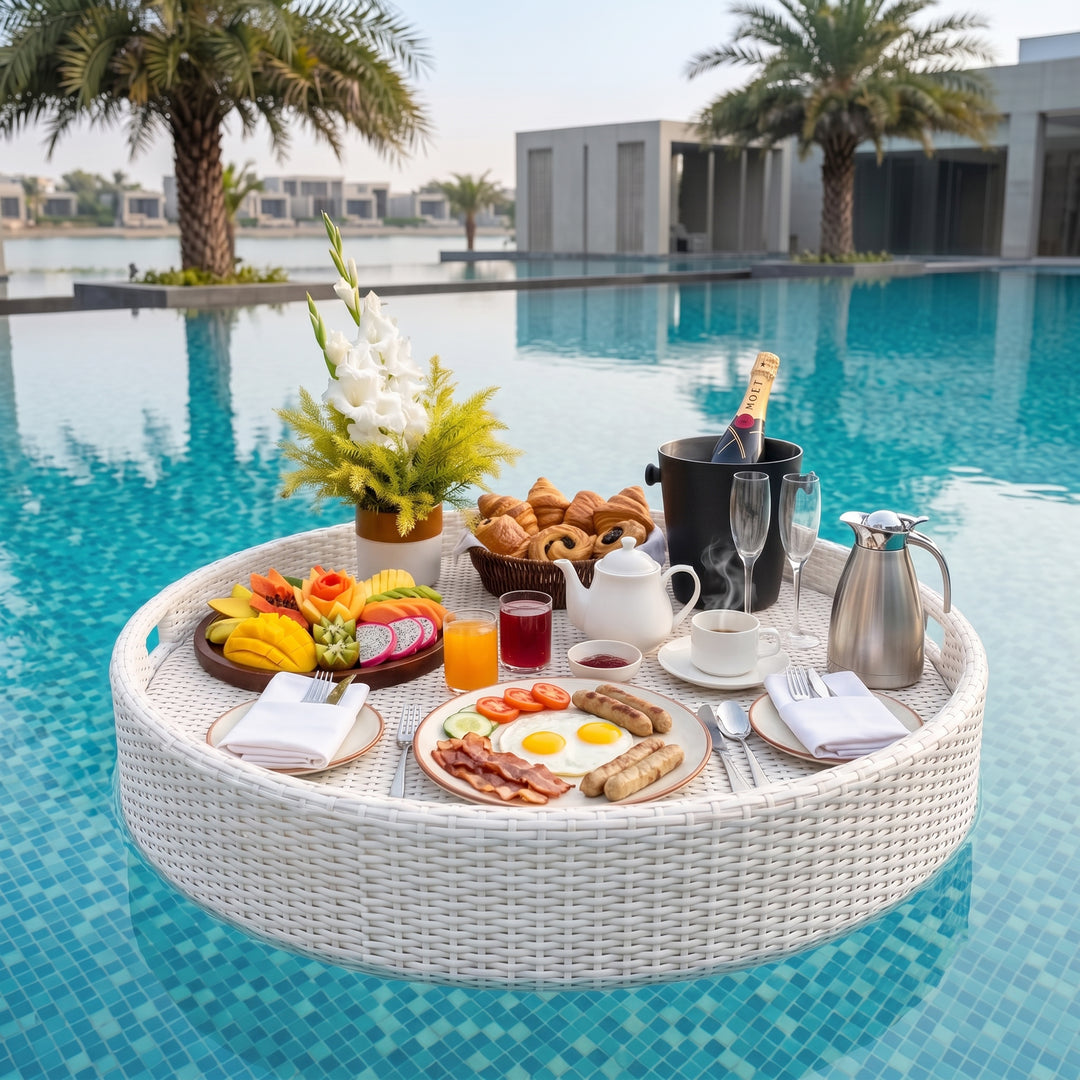 Ken Luxury Floating Serving Tray For Swimming Pool - White ( Round )