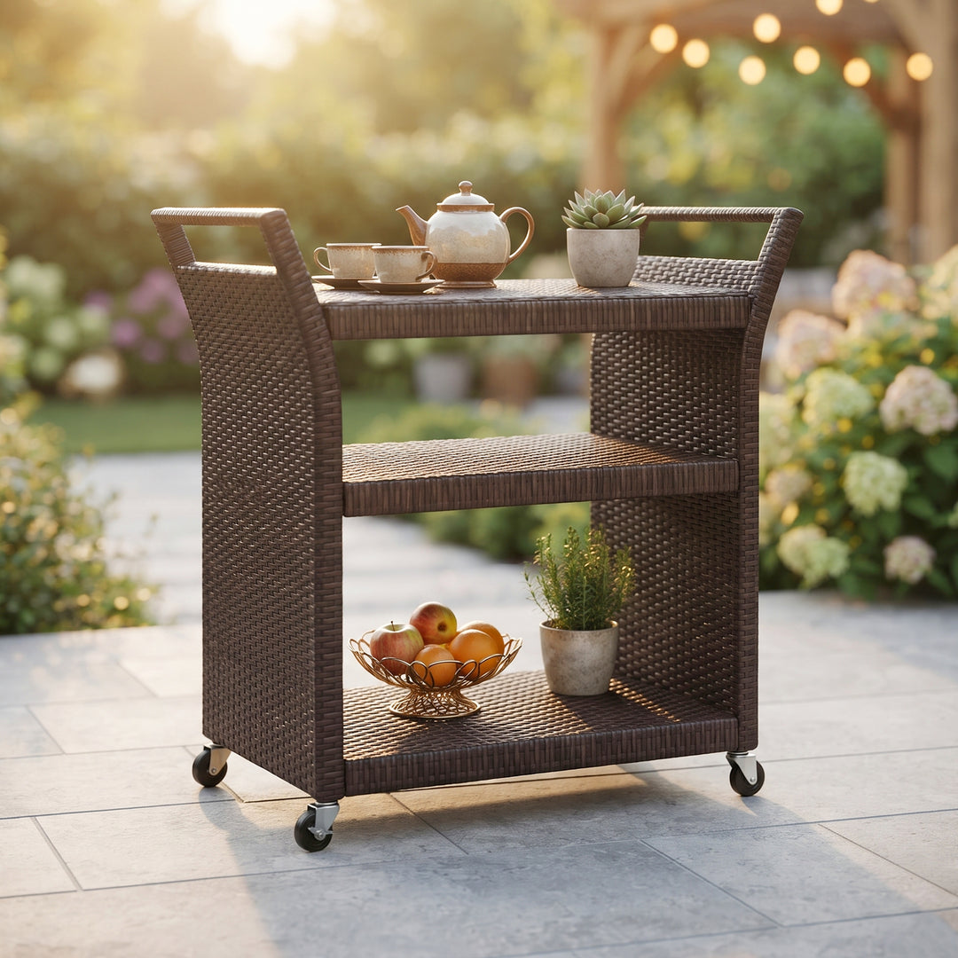 Hilde Outdoor Patio Bar Serving Cart (Brown)