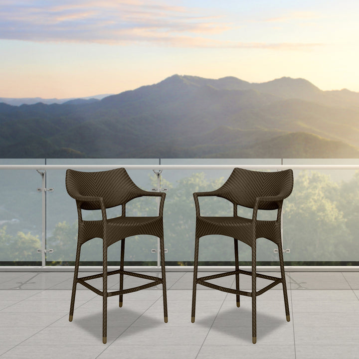 Baier Outdoor Patio Bar Chair 2 Chairs For Balcony (Dark Brown)