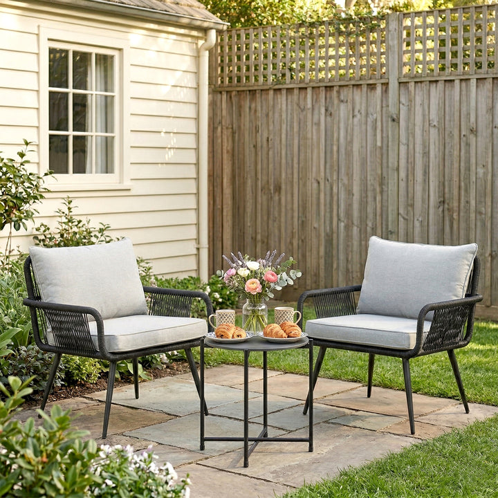 Pulp Outdoor Patio Seating Set 2 Chairs and 1 Table Set (Black) Braided & Rope