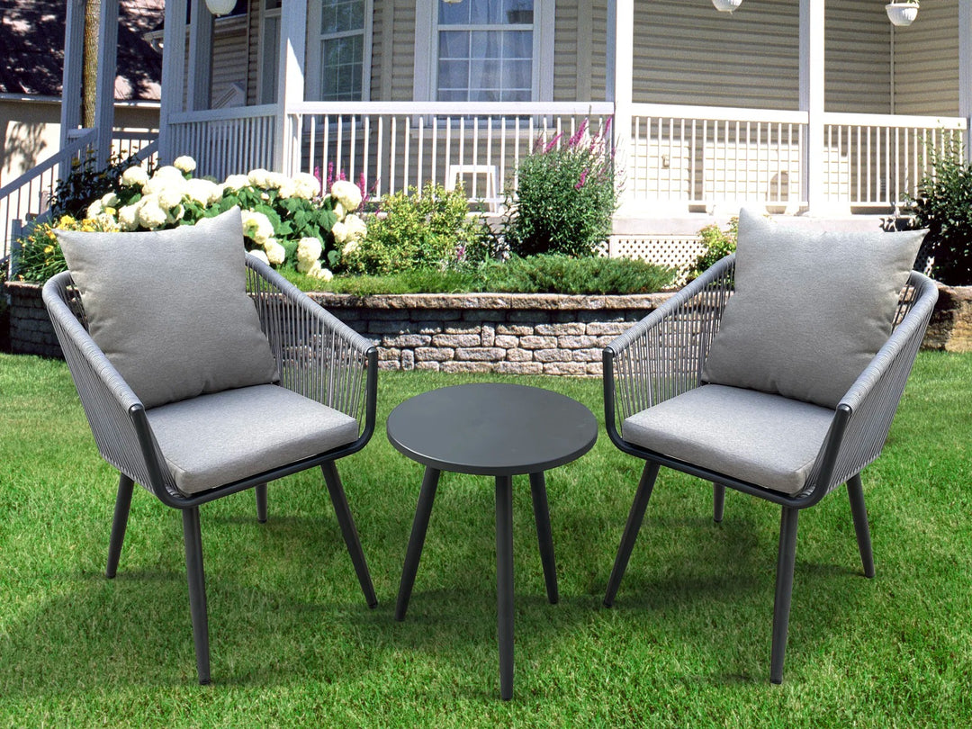 Zingel Outdoor Patio Seating Set 2 Chairs and 1 Table Set (Grey) Braided & Rope